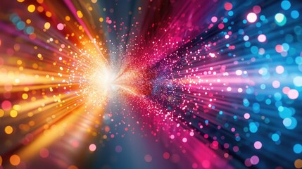 Poster - Vibrant burst of colorful lights and sparkling particles, creating a dynamic and energetic abstract background with stunning visual effects.