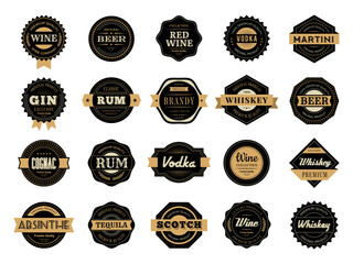 Poster - whiskey badges. alcohol drinks premium badges recent vector rum and whiskey production logos with pl