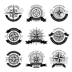 Wall Mural - compass labels. adventure and travel time symbols nautical marine logos collection recent vector sea