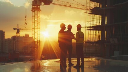 Poster - In this video, a team of specialists use tablets for discussing planning and development details on a construction site. A Civil Engineer, an Architect, and a Business Investor engage in a discussion