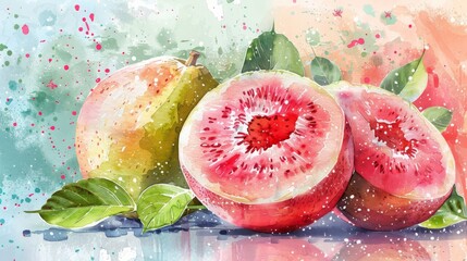 Wall Mural - Guava Fruit in Stunning Watercolor.