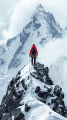 Poster - Conquering the Heights: Mountain Guide Leading a Climbing Expedition on an Exotic Peak with Dramatic Altitude