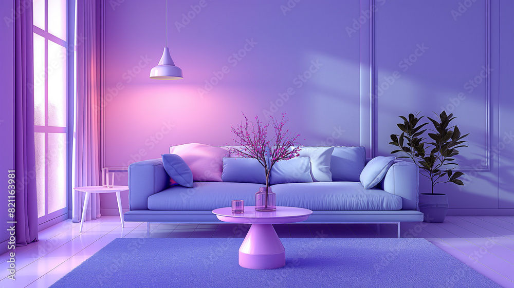 Purple Color Rendering 3d rendering room Pantone Color trend , stylish , color blocking ...