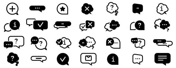 Poster - Support logo collection with comment, headphone in black. Chat icons collection. Messaging frame boxes