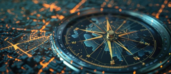 Digital compass with world map