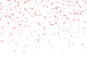 Wall Mural - red confetti, falling paper ribbons isolated on white background. birthday party decoration. vector 
