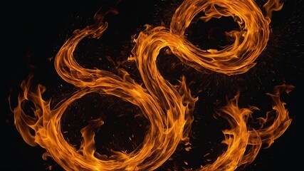 Poster - Swirling mass of bright orange, yellow flames forms shape of treble clef against dark background. This creates striking contrast that emphasizes dynamic, fluid nature of fire.