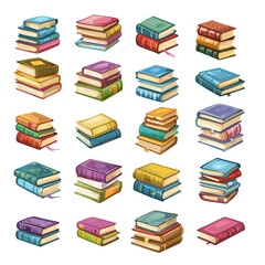 Wall Mural - books stacks cartoon vector set. packs bundles literature pages covers brochures volumes bookmarks f