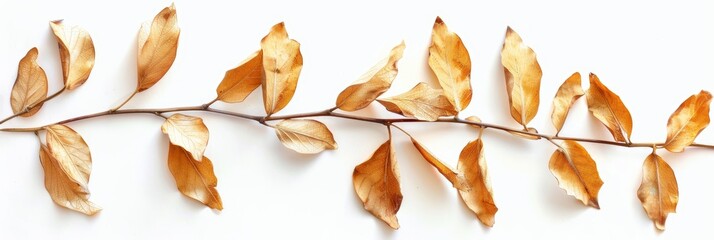 Wall Mural - Golden Laurel Leaves on White Background for Autumn Decor Generative AI
