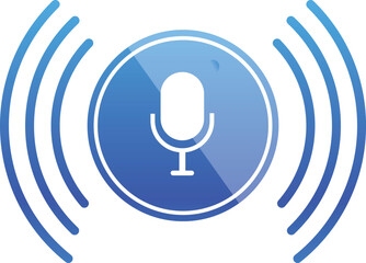 Poster - Sleek blue icon featuring a microphone and sound waves, symbolizing voice command or digital assistant