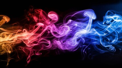 Poster - Dynamic motion of colorful cigarette smoke waves against a black backdrop.