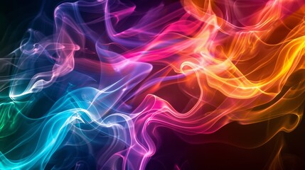 Poster - Dynamic motion of colorful cigarette smoke waves against a black backdrop.
