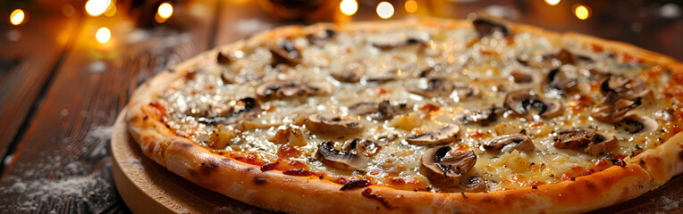 Wall Mural - Chicken hot pizza with mushrooms and olives tasty and delicious meal on isolated background
