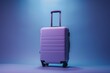© Space Priest - A purple suitcase is sitting on a blue surface, travel concept