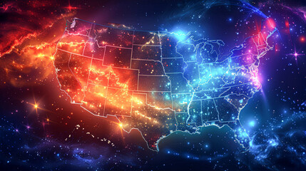 Wall Mural - llustrate a mystical orb hovering over a map of the USA, with each state highlighted in unique