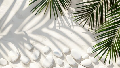 Wall Mural - Green Tropical Leaves and White Stones