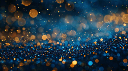 Wall Mural - Abstract blue and gold glitter background with bokeh lights