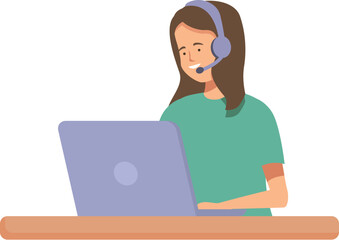 Poster - Female operator with headset working on a laptop, providing online customer assistance