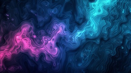 Sticker - Topographical map effect with a random tempera color blend, glowing and liquid, abstract illustration