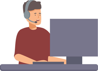 Poster - Customer service agent with a headset working at a computer station