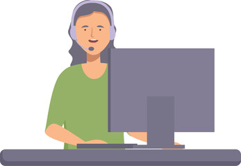 Poster - Illustration of an attentive woman wearing a headset during an online conference