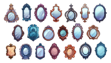 Wall Mural - cartoon antique handmade mirrors of various types and shapes. simple vector illustration on white ba