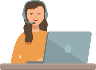 Poster - Friendly female call center agent working with a headset and laptop