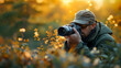 © GG Kenji - Photo Stock: A man capturing the beauty of nature through photography, showcasing his passion for this creative hobby in a photorealistic concept