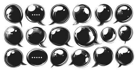 Wall Mural - hand drawn manga comic bubbles. simple style, black icons on white background, cartoon dialogue ball