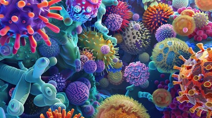 Wall Mural - Artistic depiction of different microscopic life forms