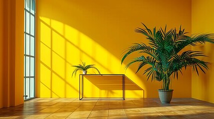 Wall Mural - a room with a plant and a window in it