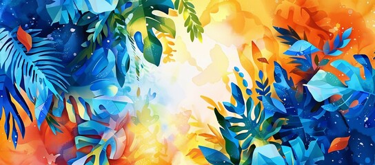 A vibrant watercolor style, Amazon Rainforest highlighting the biodiversity of Brazil