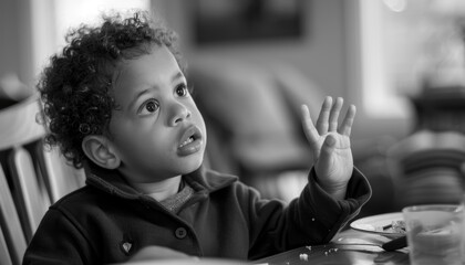 Canvas Print - A deaf child is learning sign language at home