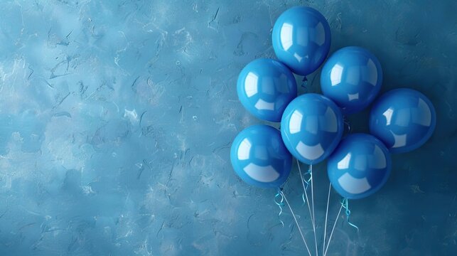 Bunch of blue balloons against a light blue textured background Isolated image representing celebration and joy, perfect for festivethemed stock photos and congratulatory visuals
