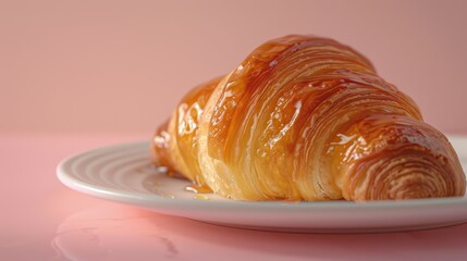 Wall Mural - A croissant is sitting on a white plate