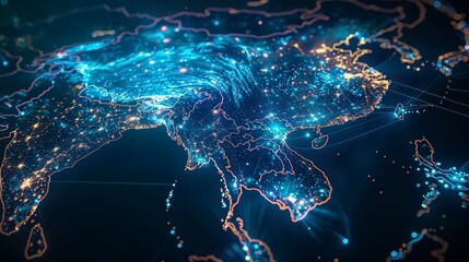 Wall Mural - computer generated image of the world with a blue and orange glow