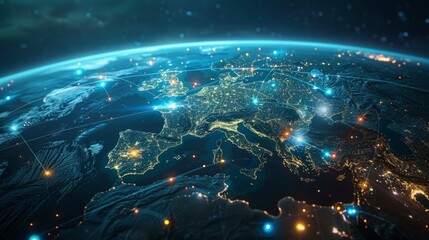 Wall Mural - a globe with a blue background and a network of lights on it