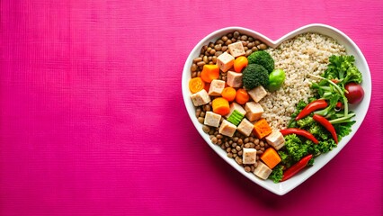 Wall Mural - Plant-Based Diet Concept - Lentils, Brown Rice, and Tofu on a Plate - Nutritious Vegan Meal Stock Image