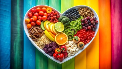 Wall Mural - Mindful Eating Concept - Colorful Fruits and Vegetables on a Plate - High-Quality Stock Image