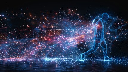 Poster - Digital effervescence from a human outline, mimicking an aurora of information