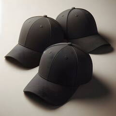 Concept black baseball cap mockup, three views, isolated background, white background.