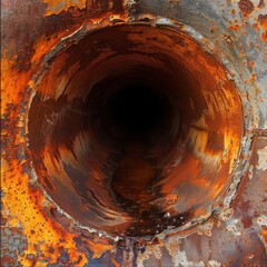 Wall Mural - close-up of a section of an iron pipe, the inside of the pipe has pronounced rust and is covered in 
