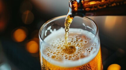 Poster - A glass of beer is poured into a glass, with foam on top, brewery advertisement