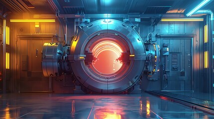 Poster - An open vault symbolizing Open Banking, with APIs serving as keys unlocking access to financial data, enabling innovation and competition among financial service. Generative AI.