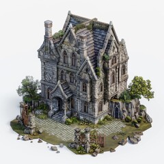 Sticker - isometric house,  floors, gothic architecture, medieval architecture