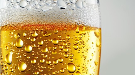 Canvas Print - A glass of beer with bubbles and droplets of water on the side