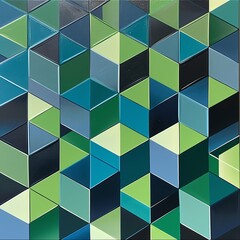 Poster - Abstract geometric pattern with a 3D illusion of cubes in shades of green and blue, creating a modern and dynamic visual effect.