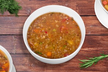 Wall Mural - Tasty fresh home soup in bowl