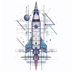 Wall Mural - Space rocket ship design drawing on white paper