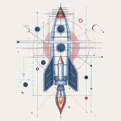 Sticker - Space rocket ship design drawing on white paper